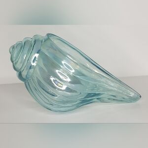 Elegant Blue Glass Conch Shell Bowl Decor - 10.5" x 5.5"